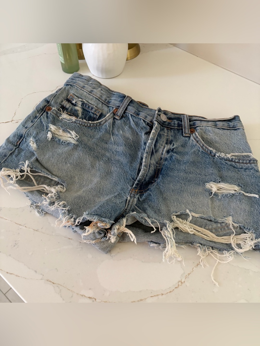 Zara Light Blue Distressed Denim Cutoff Shorts